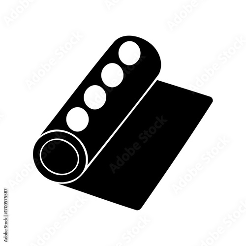 Black silhouette of a rolled mat with circular holes, flat surface