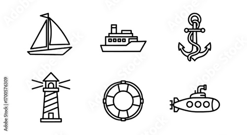 Nautical Icons Sailing, Ships, and Sea Elements in Vector Format