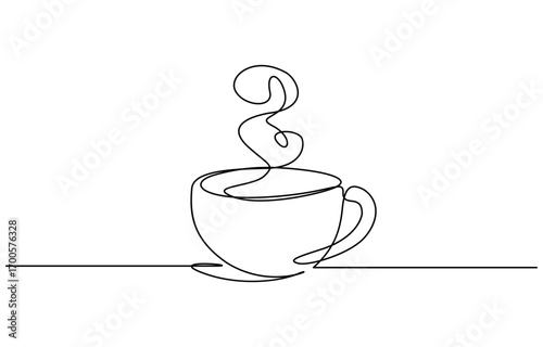 Continuous one line drawing of Coffee cup with smoke vectoe illustration. Editable outline