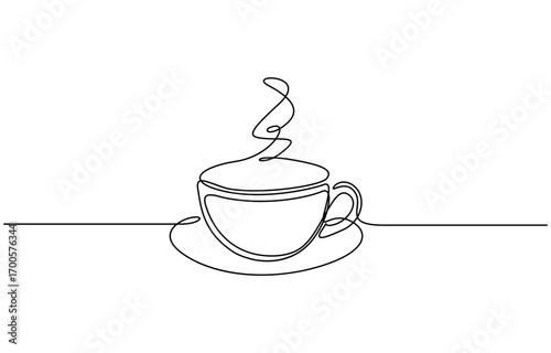 Continuous one line drawing of Coffee cup with smoke vectoe illustration. Editable outline