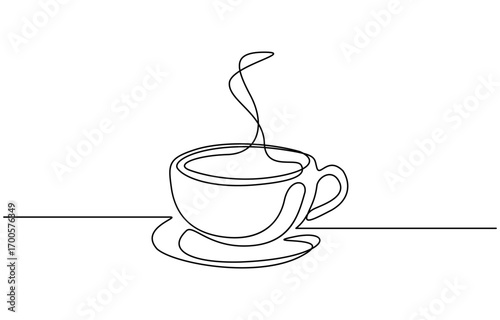 Continuous one line drawing of Coffee cup with smoke vectoe illustration. Editable outline