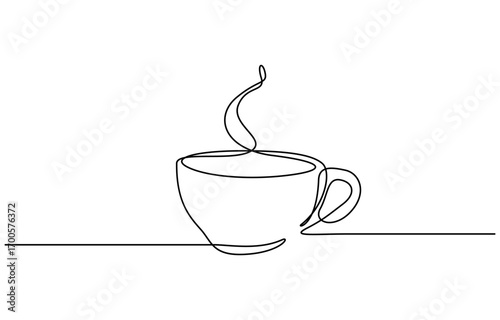 Continuous one line drawing of Coffee cup with smoke vectoe illustration. Editable outline