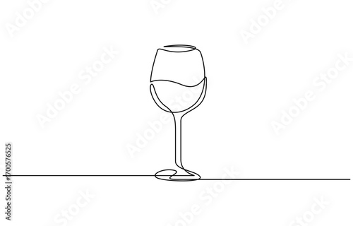 Continuous one line drawing of Wine glass vector illustration. Editavle outline