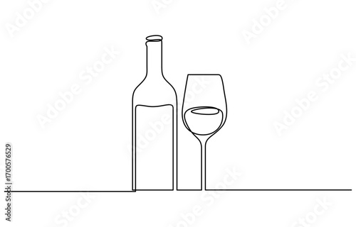 Continuous one line drawing of Wine glass vector illustration. Editavle outline