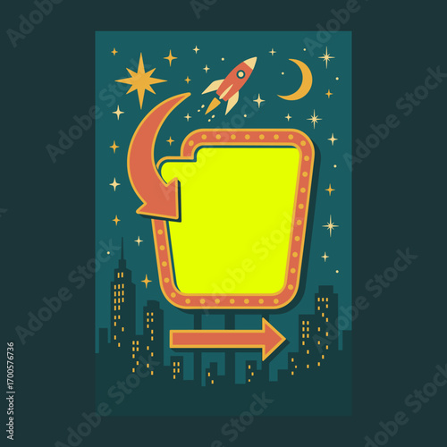 Vintage Las Vegas neon sign aesthetic, bold 1950s retro-futuristic poster template.
