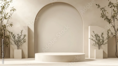 Beige minimalist podium display