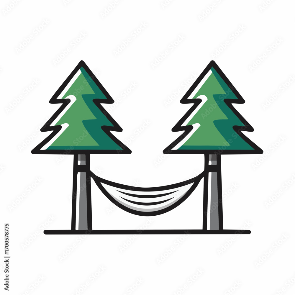 Fototapeta premium Hammock Between Two Trees A Relaxing Forest Scene Illustration
