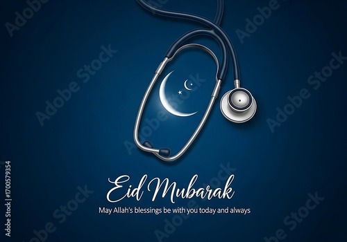 A stethoscope forms the crescent moon and star for eid mubarak