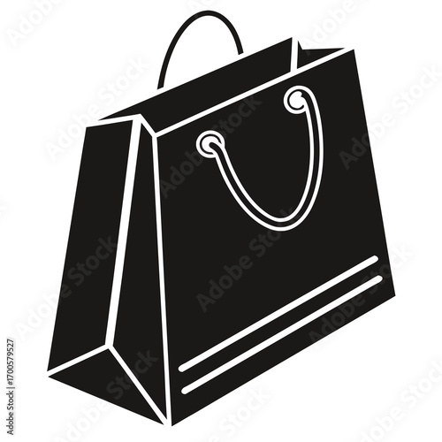 Black shopping bag icon with white outline and handles