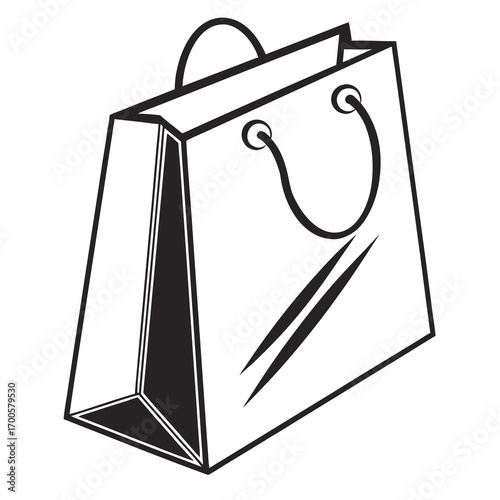 Black and white illustration of a shopping bag with handles