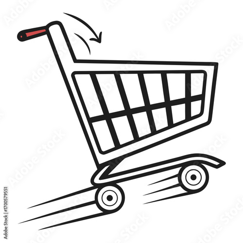 Fast shopping cart with motion lines and arrow