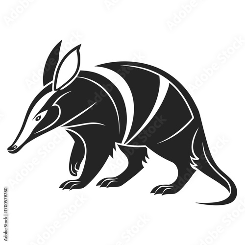 Stylized black aardvark illustration on white background