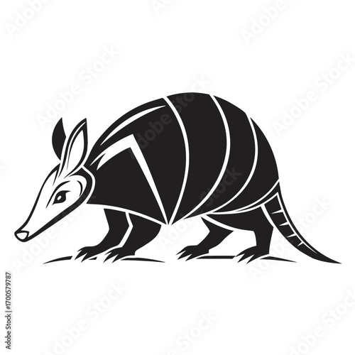Stylized black and white armadillo illustration