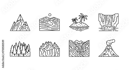 Collection of natural landscape icons and illustrations