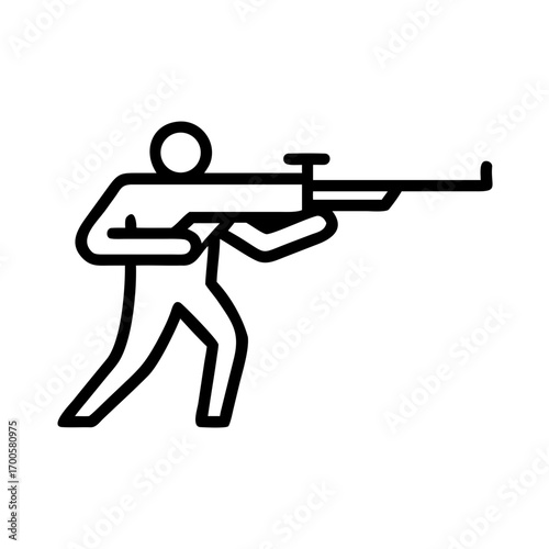 Line art of a person aiming with a rifle in a shooting stance  