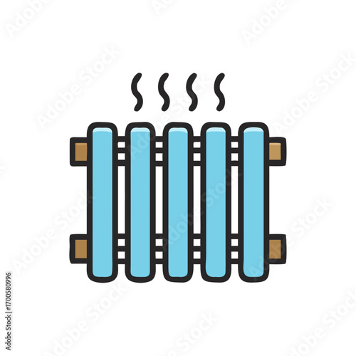 Icon of blue radiator with steam lines