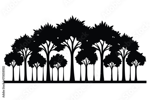 Silhouette of a Forest Landscape with Varying Tree Heights and Dense Foliage