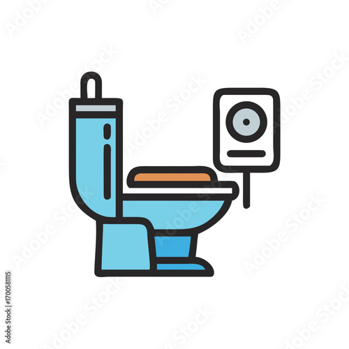 Toilet with flushing mechanism in simple vector design  