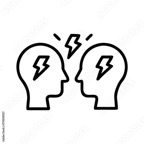 Two heads with lightning bolts symbolizing conflict or disagreement  