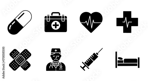 Essential Medical and Healthcare Icons Set A Collection of Universal Symbols for Health and Wellness