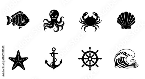 Nautical and Ocean Life Icon Set for Marine Themes