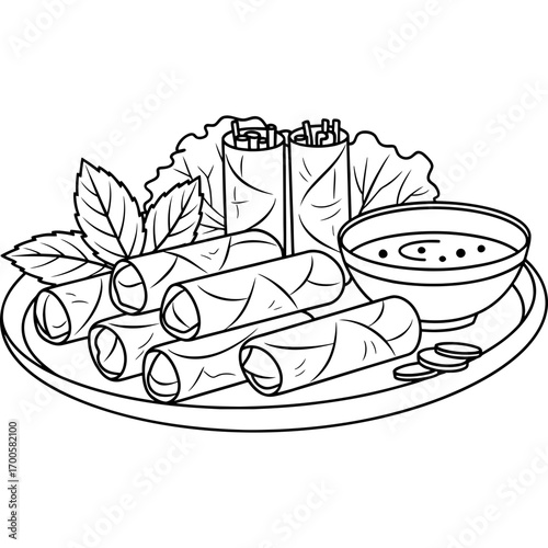 Delicious Spring Rolls with Dipping Sauce and Fresh Basil - A Culinary Delight