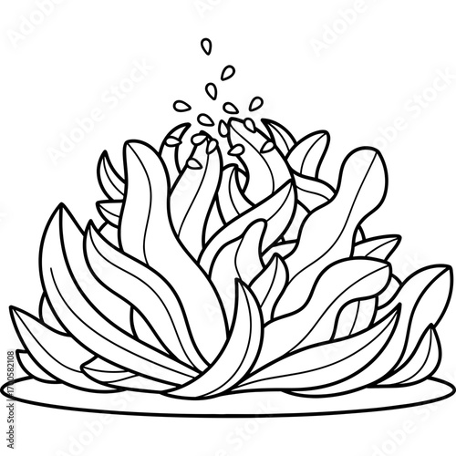 Seaweed Bush Black and White Line Art Illustration