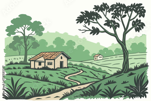 rural landscape with house and trees