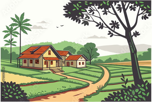 rural landscape with house and trees