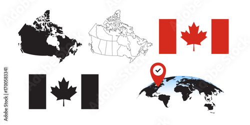 Canvas Print Flag and map of Canada, location on the map