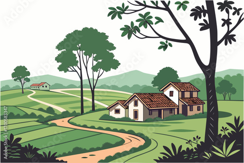 rural landscape with house and trees