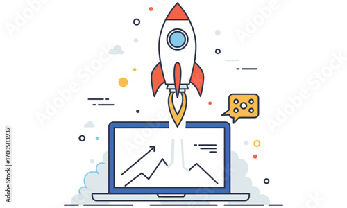 Space rocket shuttle launch vector illustration with cartoon spaceship design