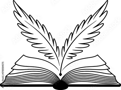 Open book with quill pens writing literature