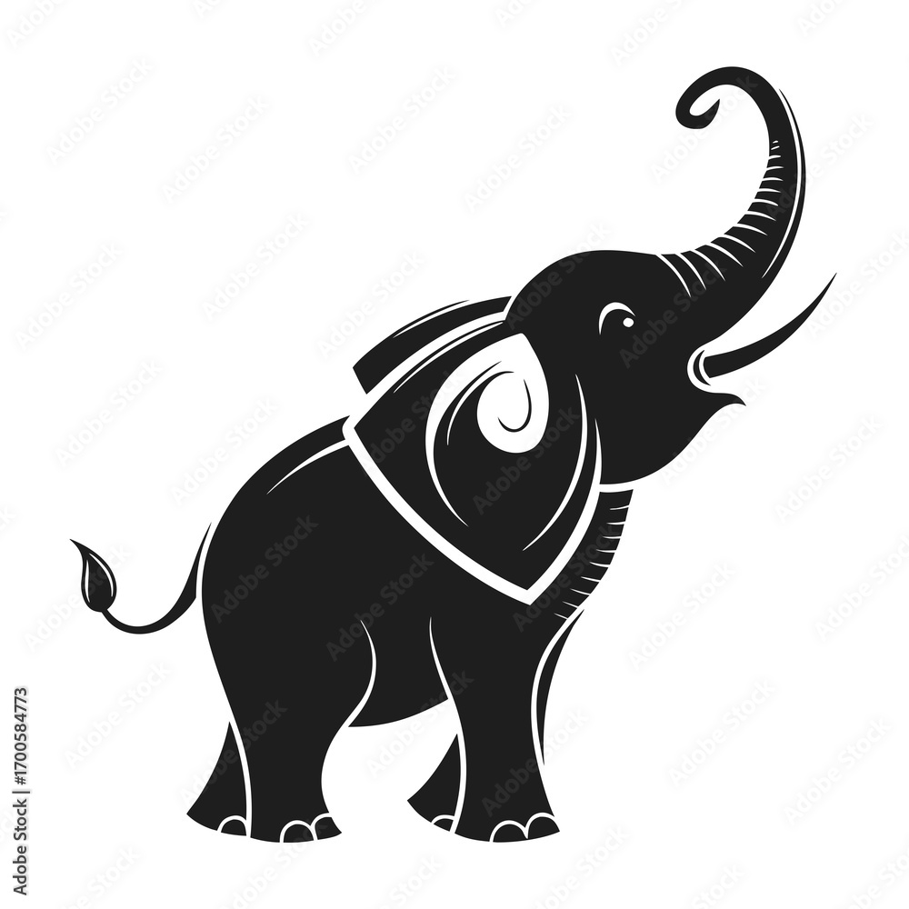 Obraz premium Stylized black elephant silhouette with trunk raised