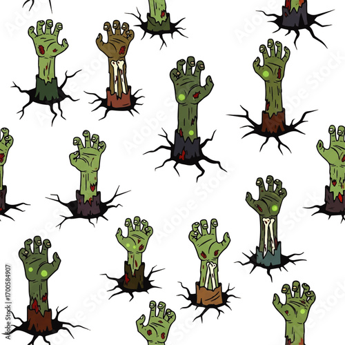 Zombie Hand Outbreak Pattern Spooky Halloween Vector Background