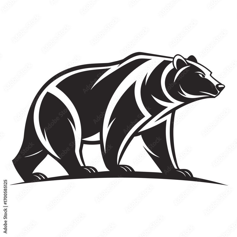 Fototapeta premium Stylized black bear walking with sharp lines and tribal design elements