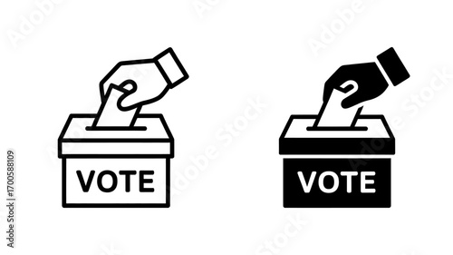 Vote icon design featuring ballot box and hand silhouette for election and democracy themes perfect for political campaigns and civic engagement