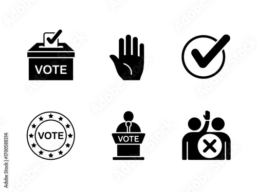 Voting and Democracy Icons Depicting Elections and Political Participation a Variety of Elements in Black and White