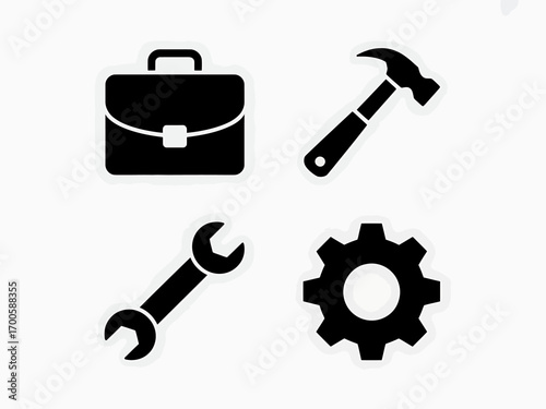 Tools and Work Minimalist Vector Icons for Business and Industry Presentation Designs Simple Black and White