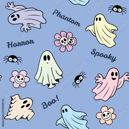 Trendy seamless pattern with ghosts. Vector illustration for fashion print , background, wallpaper, decorative paper and other design.