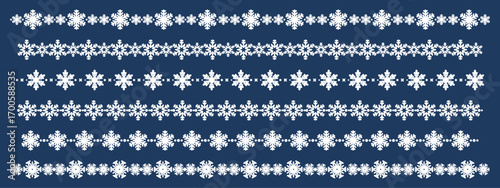 Winter snowflake patterns on blue backdrop for holiday designs. White lace borders perfect for Christmas decorations and seasonal digital projects with festive elements.