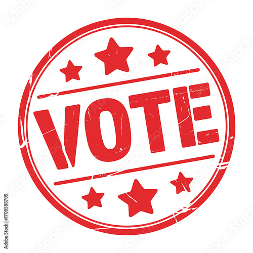 Red Grunge Vote Stamp with Stars Promoting Civic Engagement and Political Participation in Elections