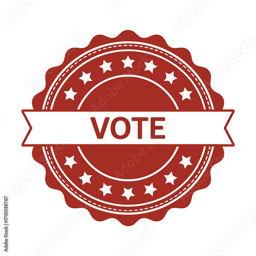 Red and White Vote Badge with Stars Encouraging Civic Participation and Election Day Awareness Campaign