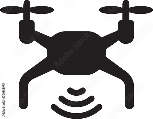 Drone science silhouette vector icon for technology, research, aerial, innovation, and modern design.