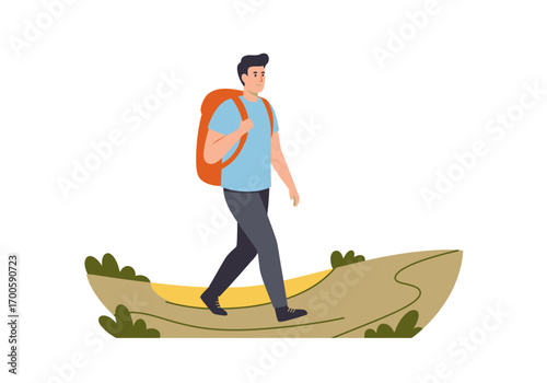 Hiker on path with orange backpack
