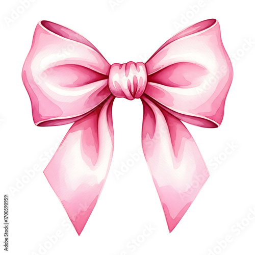 Pink Watercolor Bow with Flowing Ribbons