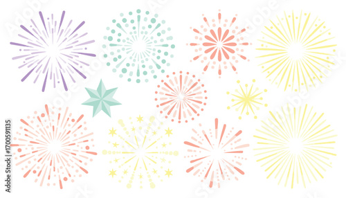 Colorful Fireworks Burst Collection: Festive Celebration Design Elements