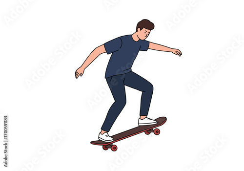 Person skateboarding dressed in blue shirt  pants white shoes