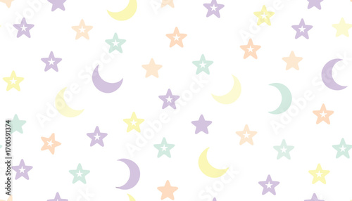 Pastel Stars and Moons Seamless Pattern: Perfect for Baby Nursery Decor, Textiles, and Crafting Projects