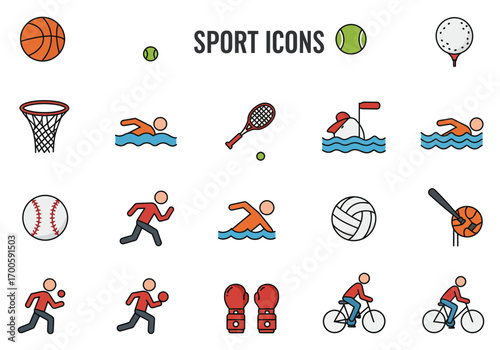 Sport icons diverse activities depicted through illustrations